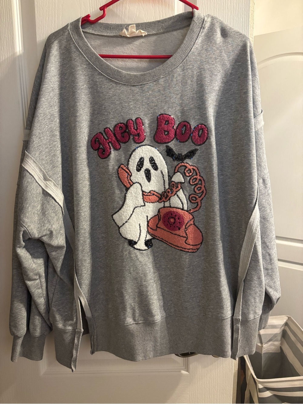 Crazy Train Gray 'Hey Boo' Ghost Pullover with Pink Accent
